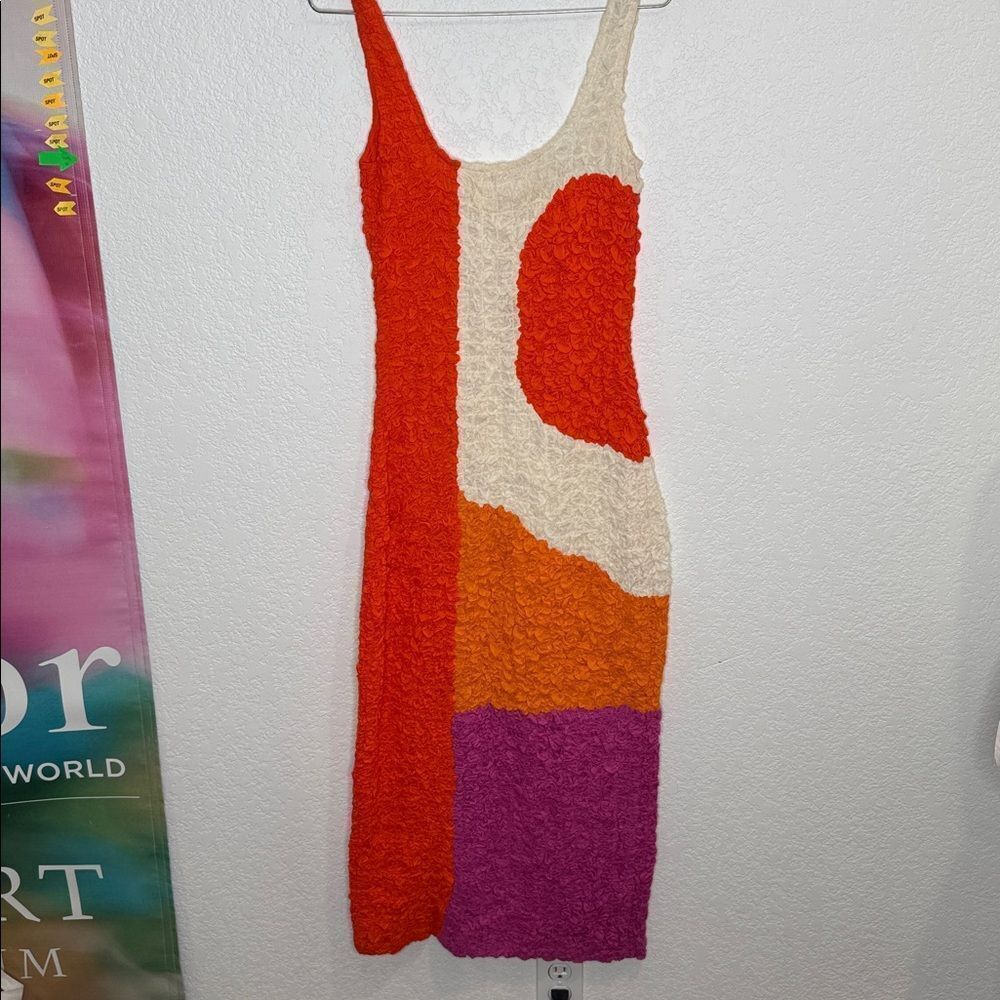 New Mara Hoffman Sloan Textured Colorblock Popcorn Midi Dress Small - Picture 6 of 15